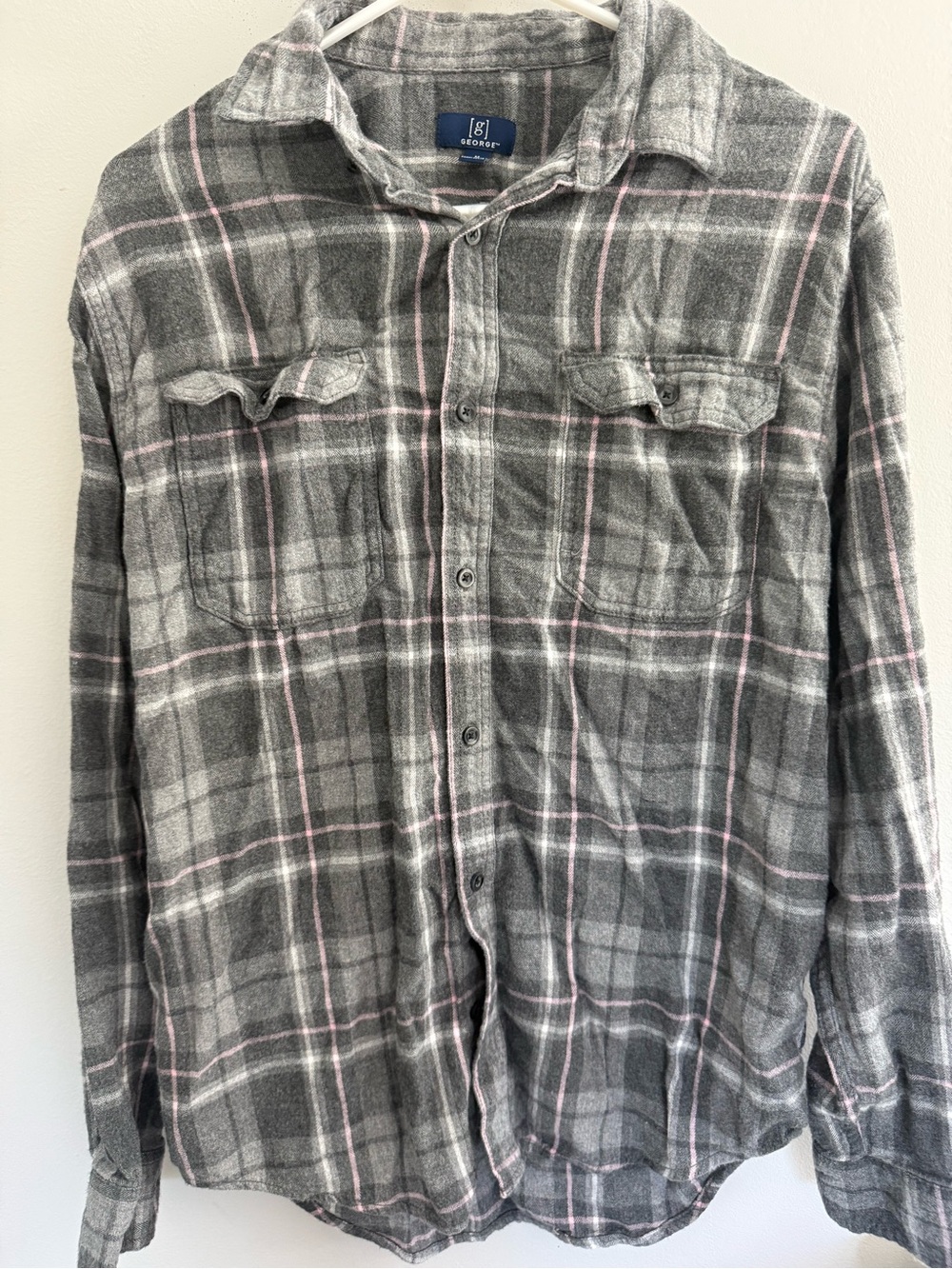 George Gray and Pink Plaid Button-Down Shirt